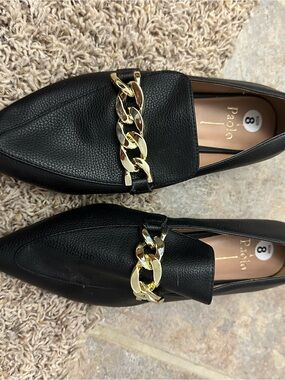 Paolo Black Loafers with Gold Chain Detail